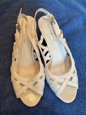 Bandolino White Woven Slingback Heels